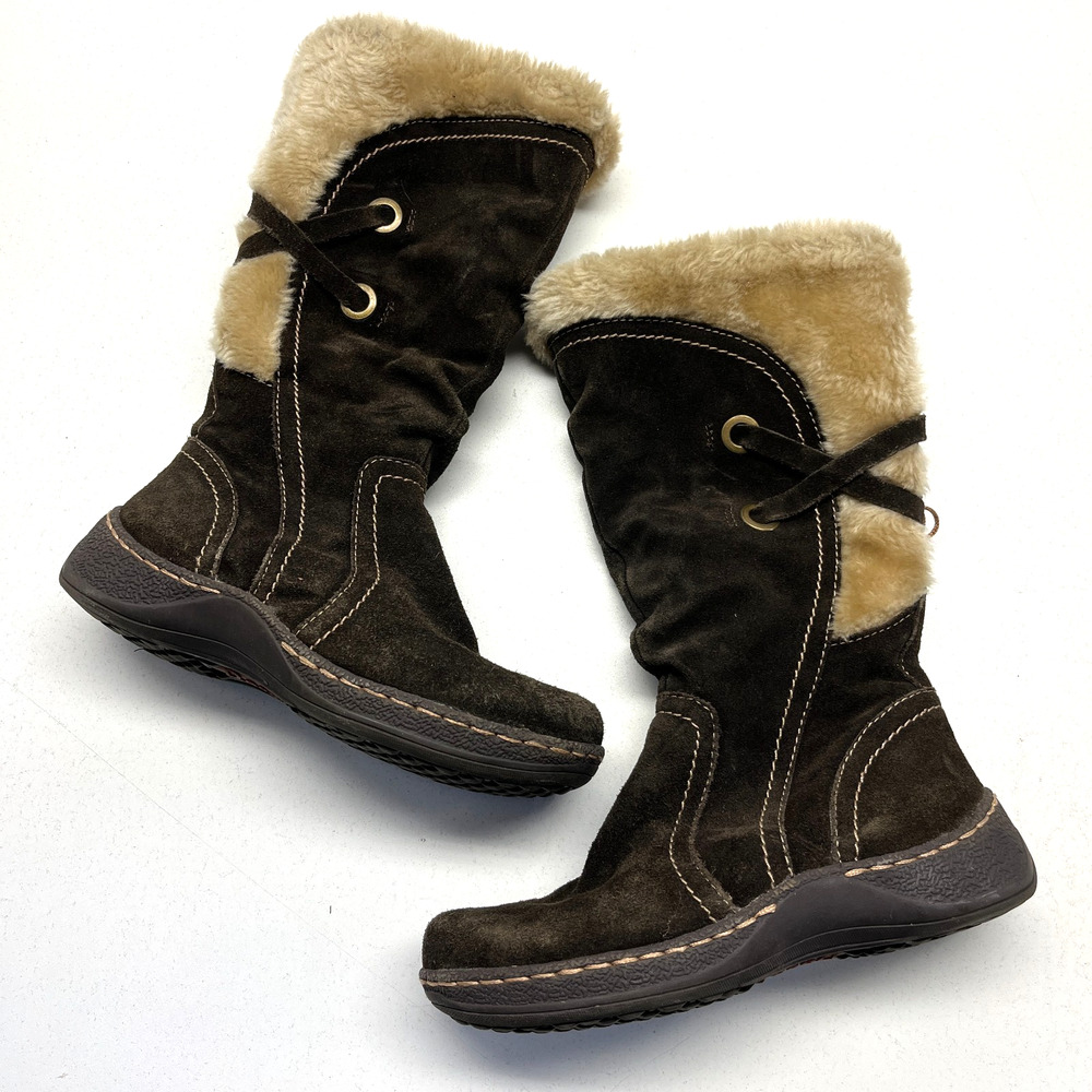 Women’s Bass Faux Shearling Boot Fur Lining Leather Upper Brown Size 5.5